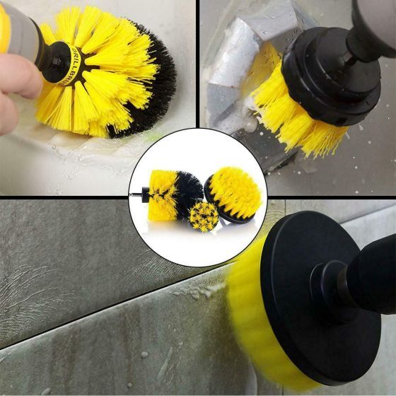 3 Pcs Round Car SUV Electric Bristle Drill Tub Rotary Brush Cleaing Tool