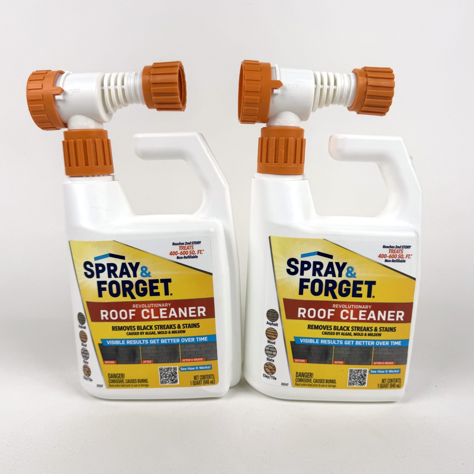 2-PACK Spray & Forget Revolutionary Roof Cleaner 32oz / 1 Qt Hose-End Bottle