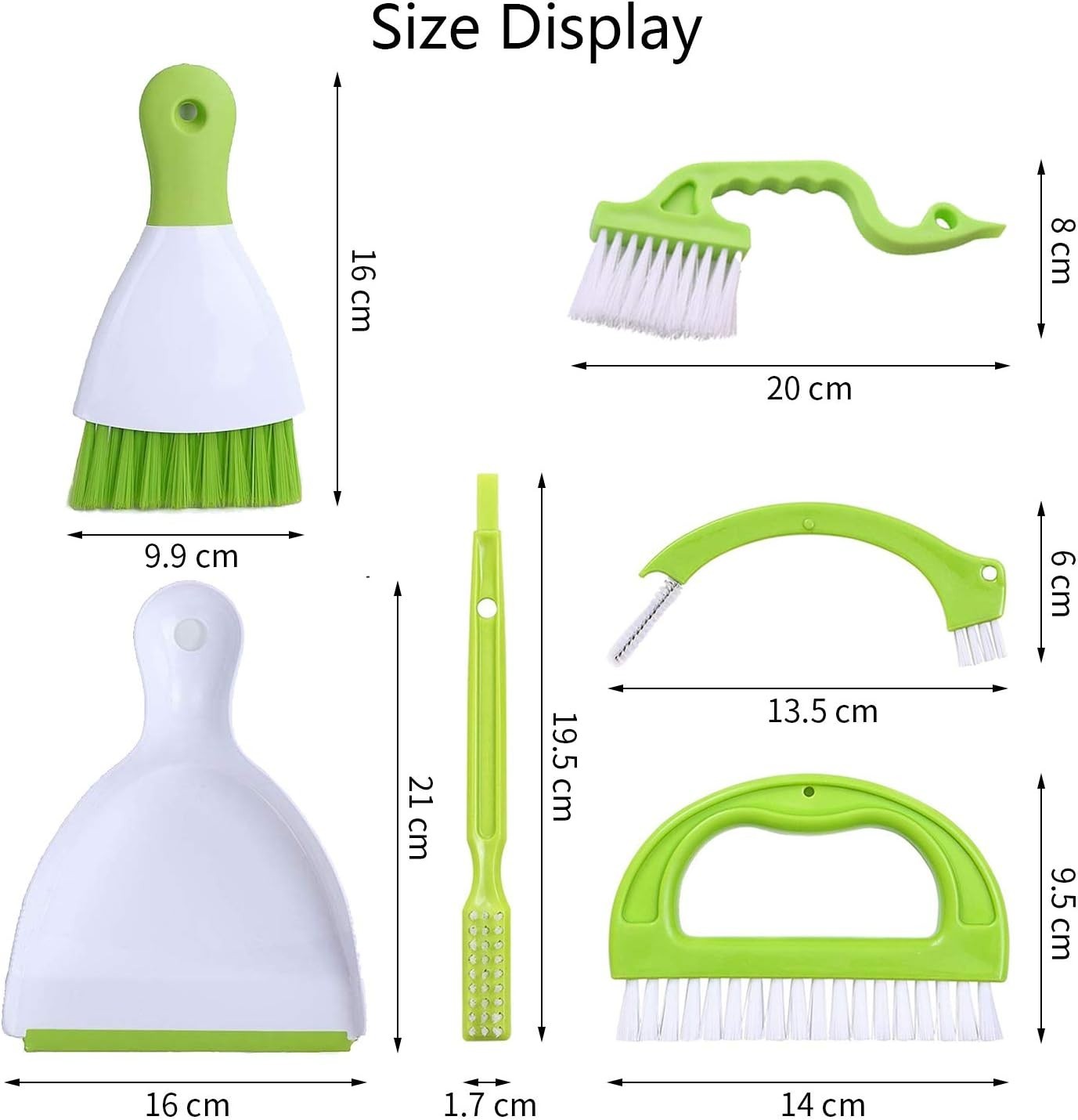 Green Hand-held Grout Brushes Dustpan Set 5 Pack for Gap Cleaning –