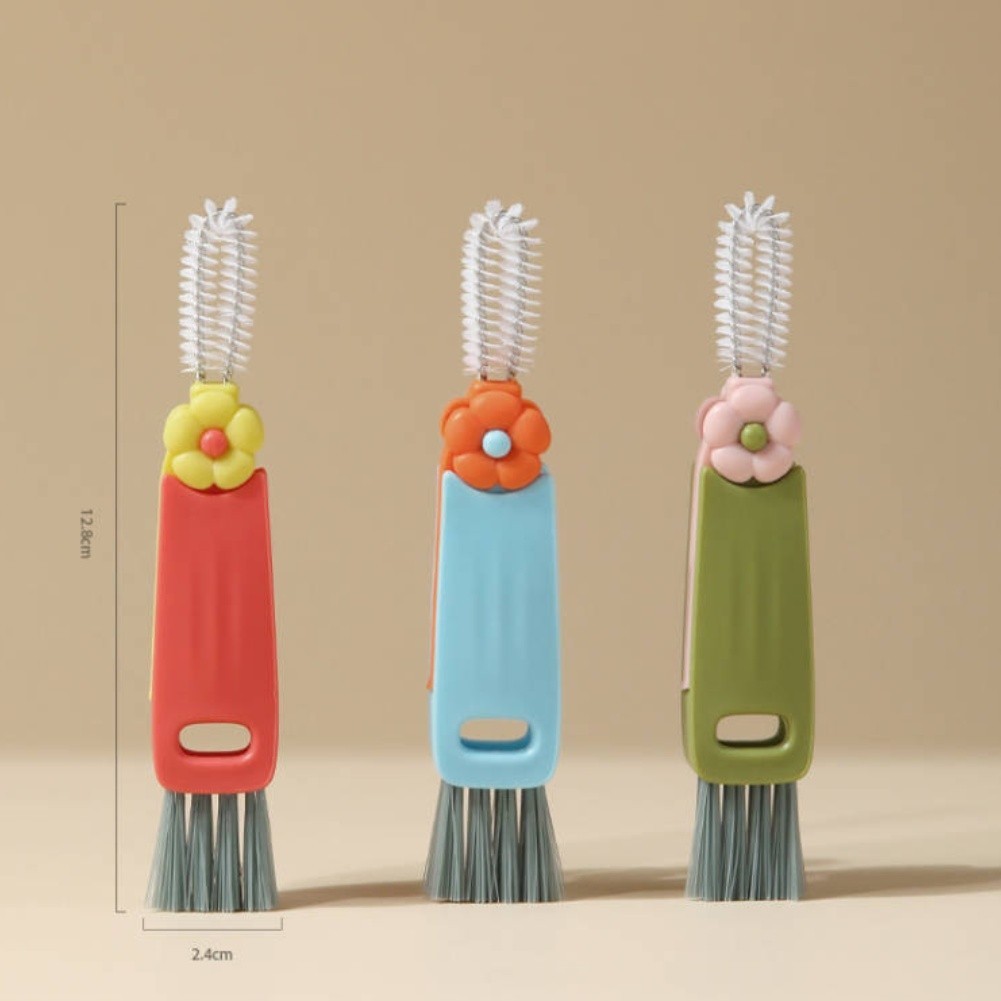Easy grip portable crevice brush for bottles cups and other narrow spaces