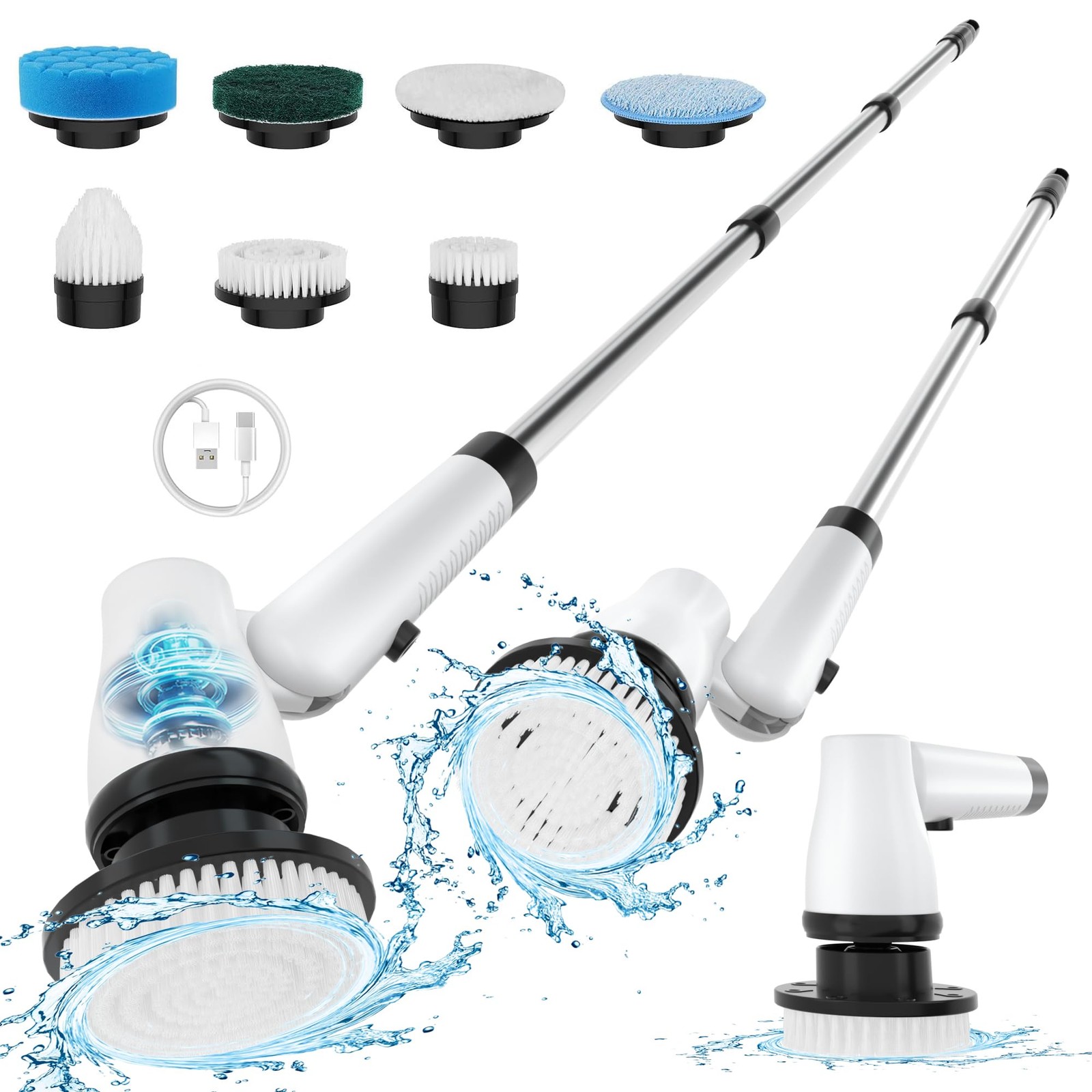 Spin Scrubber Cordless Cleaning Brush with 7 Replaceable Brush Heads & Adjust…