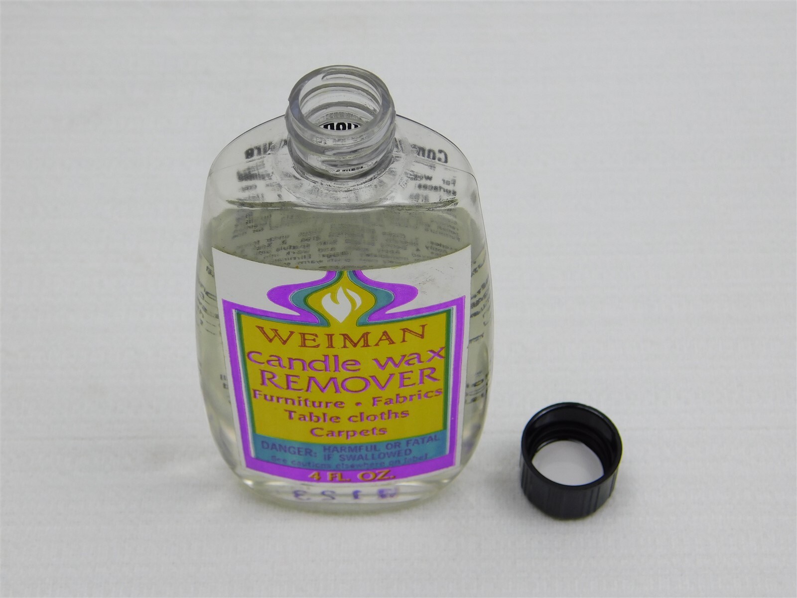 Weiman Candle Wax Remover Furniture Fabric Carpet 4 Fl. Oz. Black Cap Bottle Vtg
