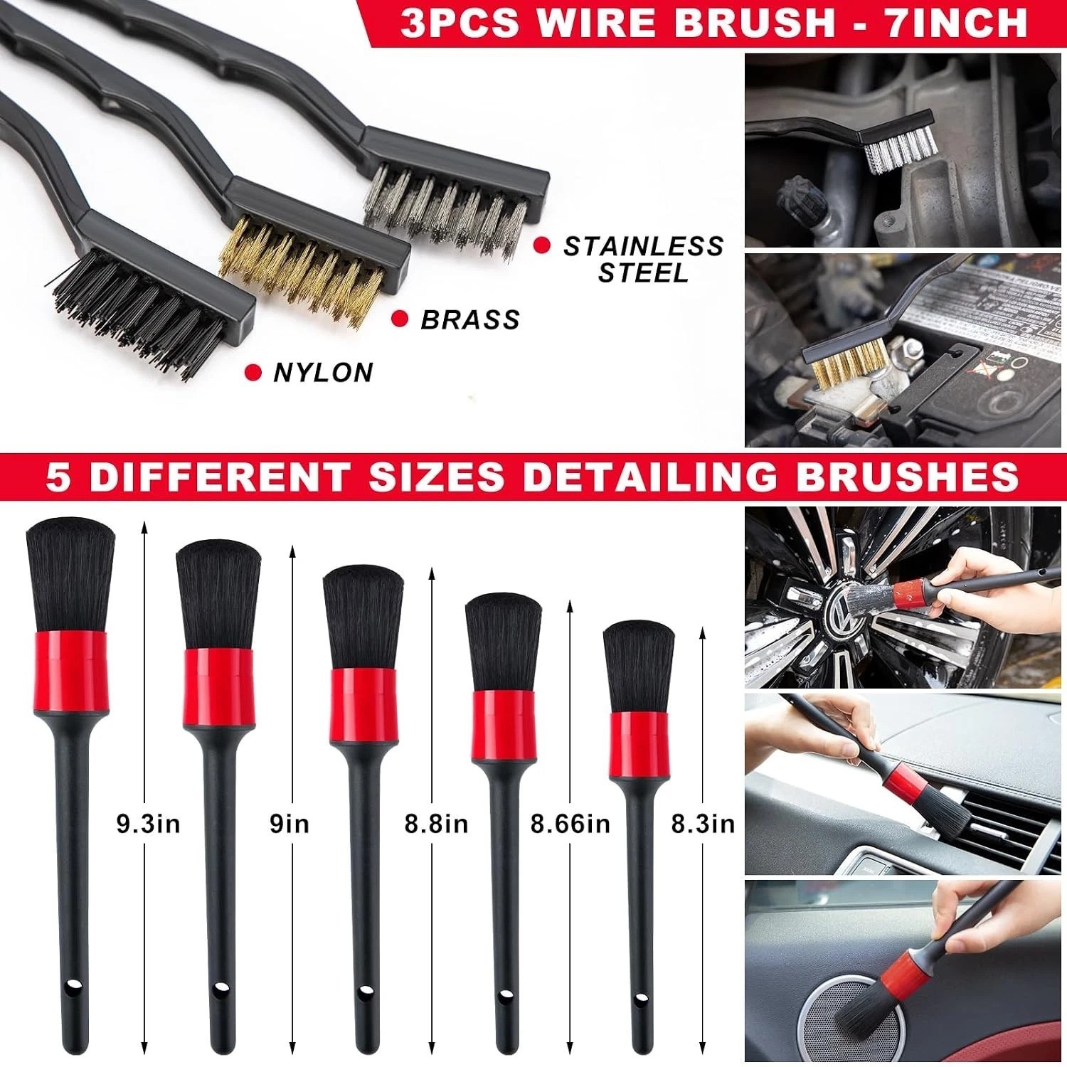 Car Wash Kit with Detailing Brushes Car Vacuum Drill Brush Set Cleaning Tools