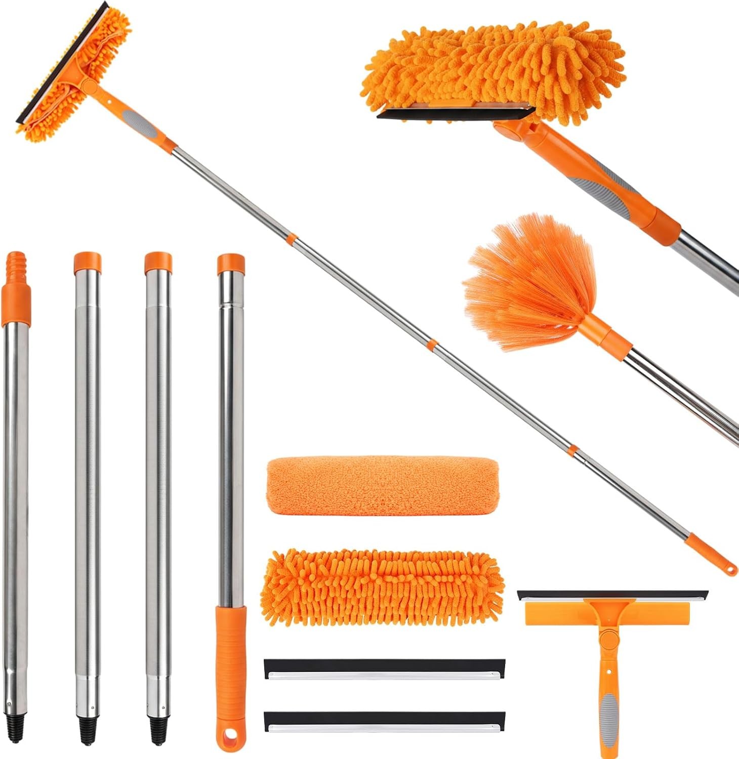 67″ Window Squeegee Cleaner Kit with Extension Pole 3-in-1 Rotatable Tool