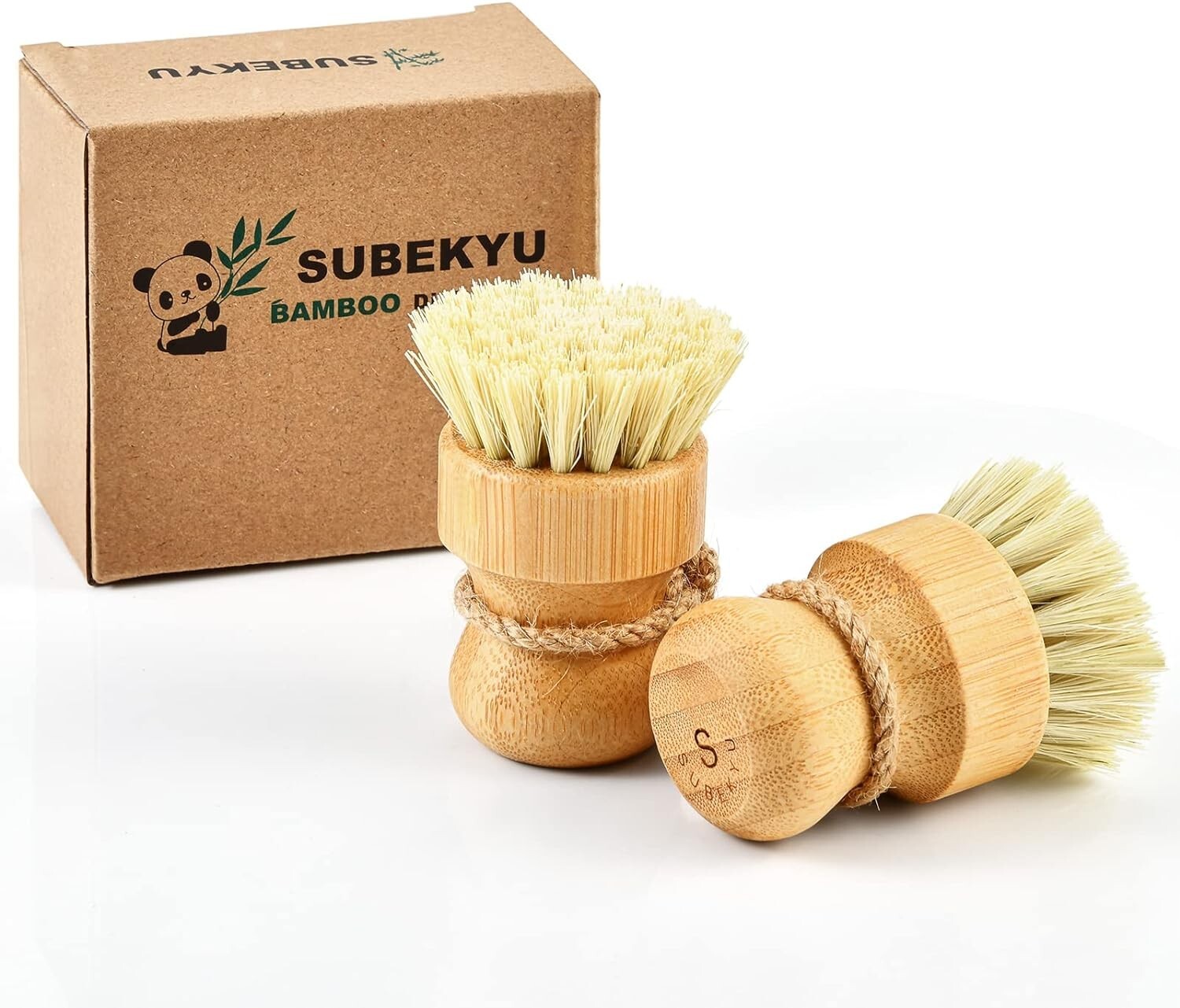 SUBEKYU Bamboo Dish Scrub Brush for Kitchen Sink, Natural Wooden Washing Dish Br