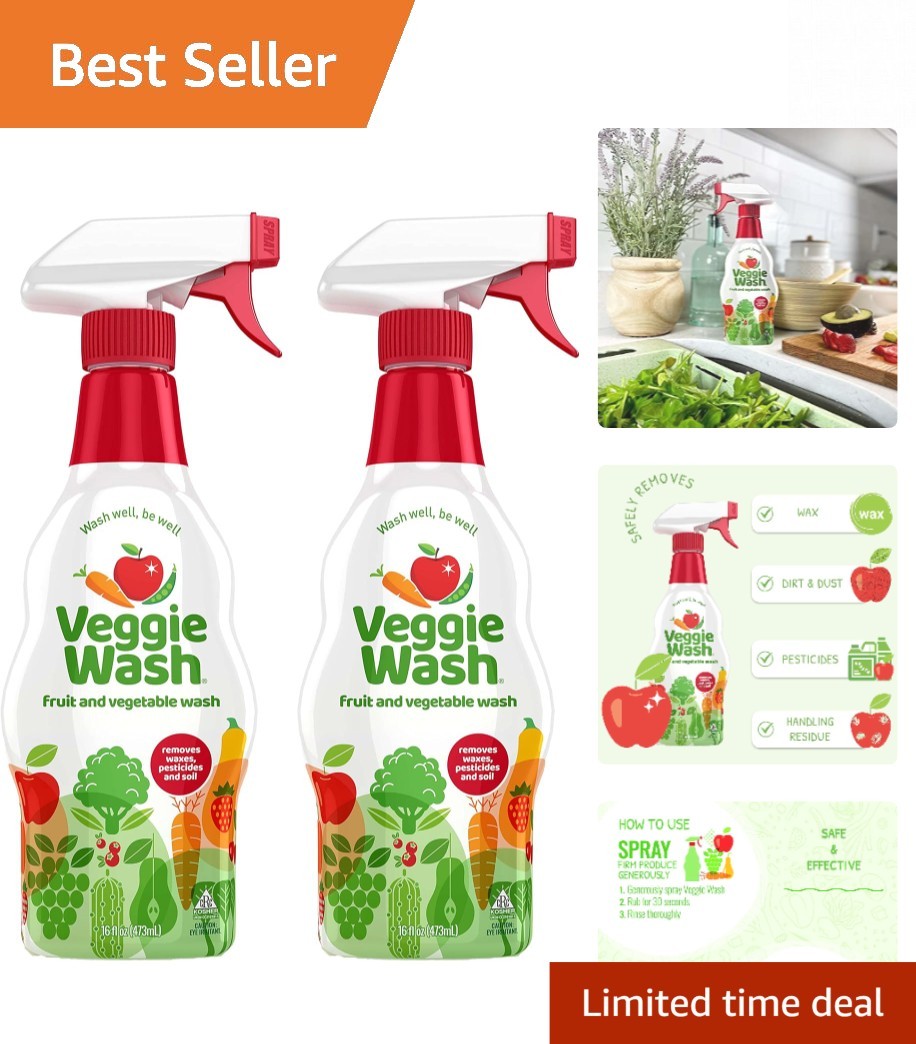 Natural Fruit & Vegetable Wash – 16 oz Spray for Safe and Clean Produce (2 Pack)