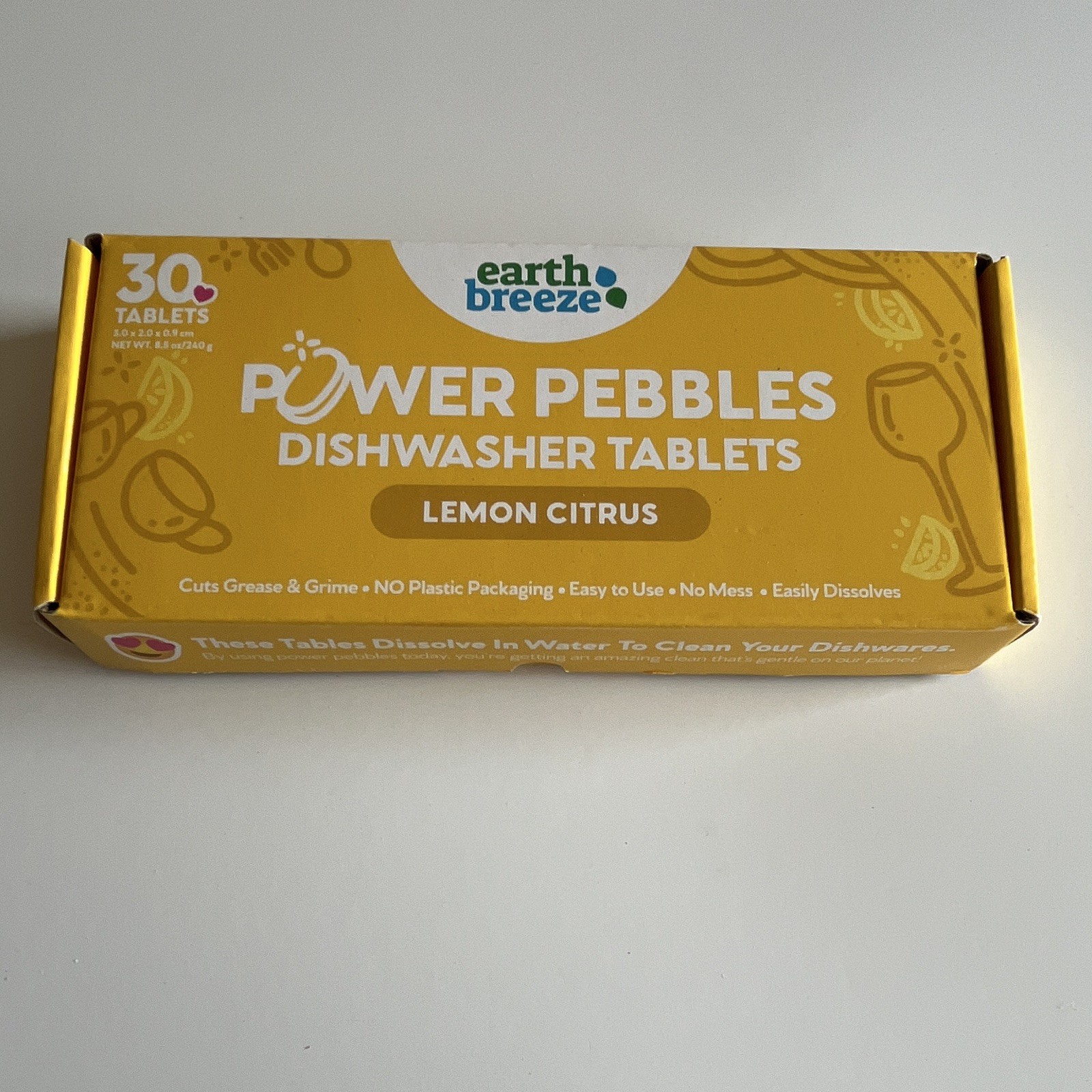 Earth Breeze Power Pebbles Dishwasher Tablets Lemon Citrus 30, No Plastic Pack