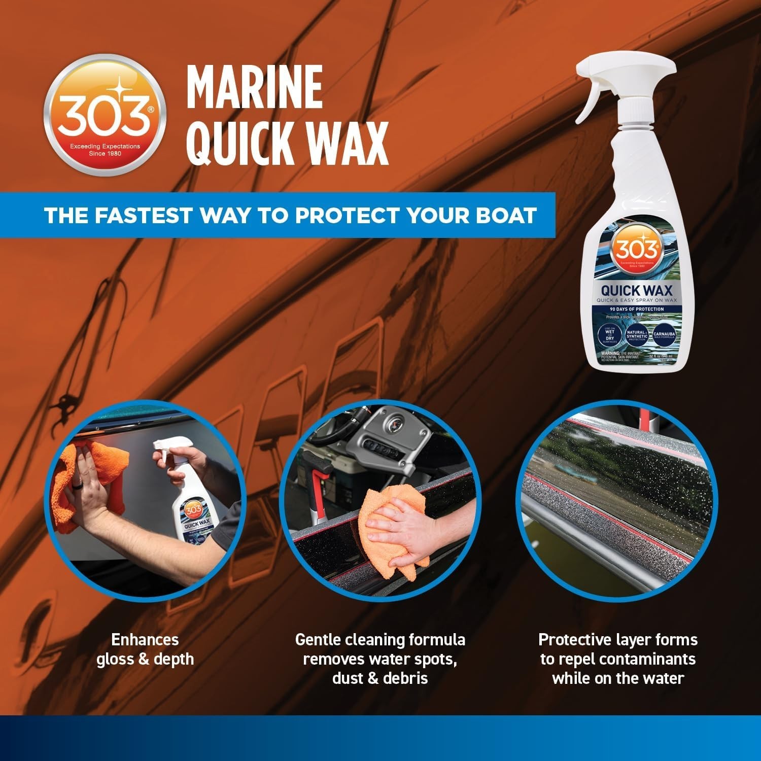 303 Marine Quick Wax – Quick & Easy – 90 Days Of Protection – Provides a Slic…