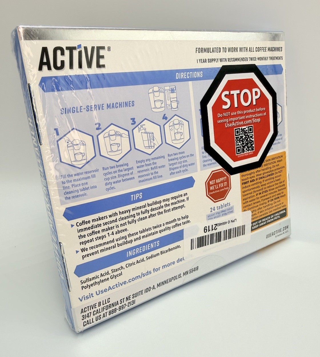NEW & Sealed Active Coffee Maker Cleaner 24 Tablets 1 Year Supply Pack Descaler