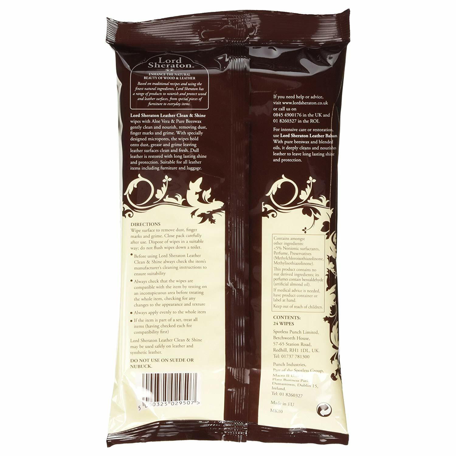 Lord Sheraton Leather Wipes Clean & Shine Nourishing Protect 24 Furniture