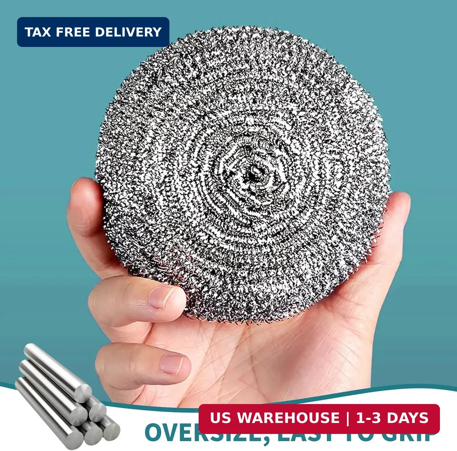 Carrie Joe Stainless Steel Scourer Heavy Duty Scrubber Pads Steel Wool Pack of 6