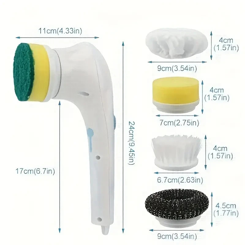 Electric Cleaning Brush Portable Scrub Brush Bring 5 Replaceable Brush Heads