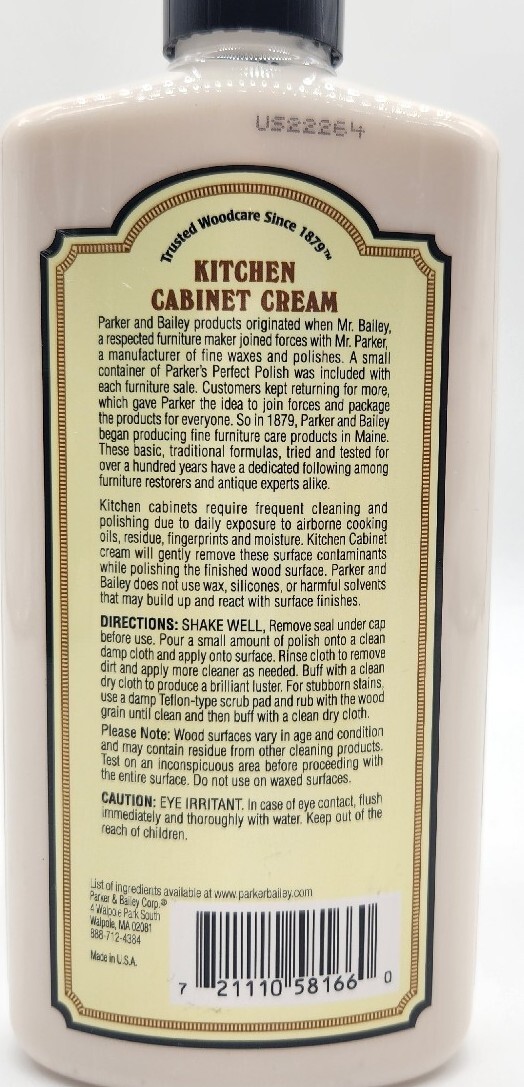 PARKER & BAILEY KITCHEN CABINET CREAM Multi surface Wood Cleaner Polish 16 FL OZ