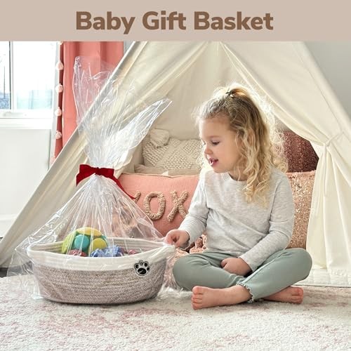 HiChen Small Woven Storage Basket 12x8x5 Paw Print Dog Toy Nursery Organizer