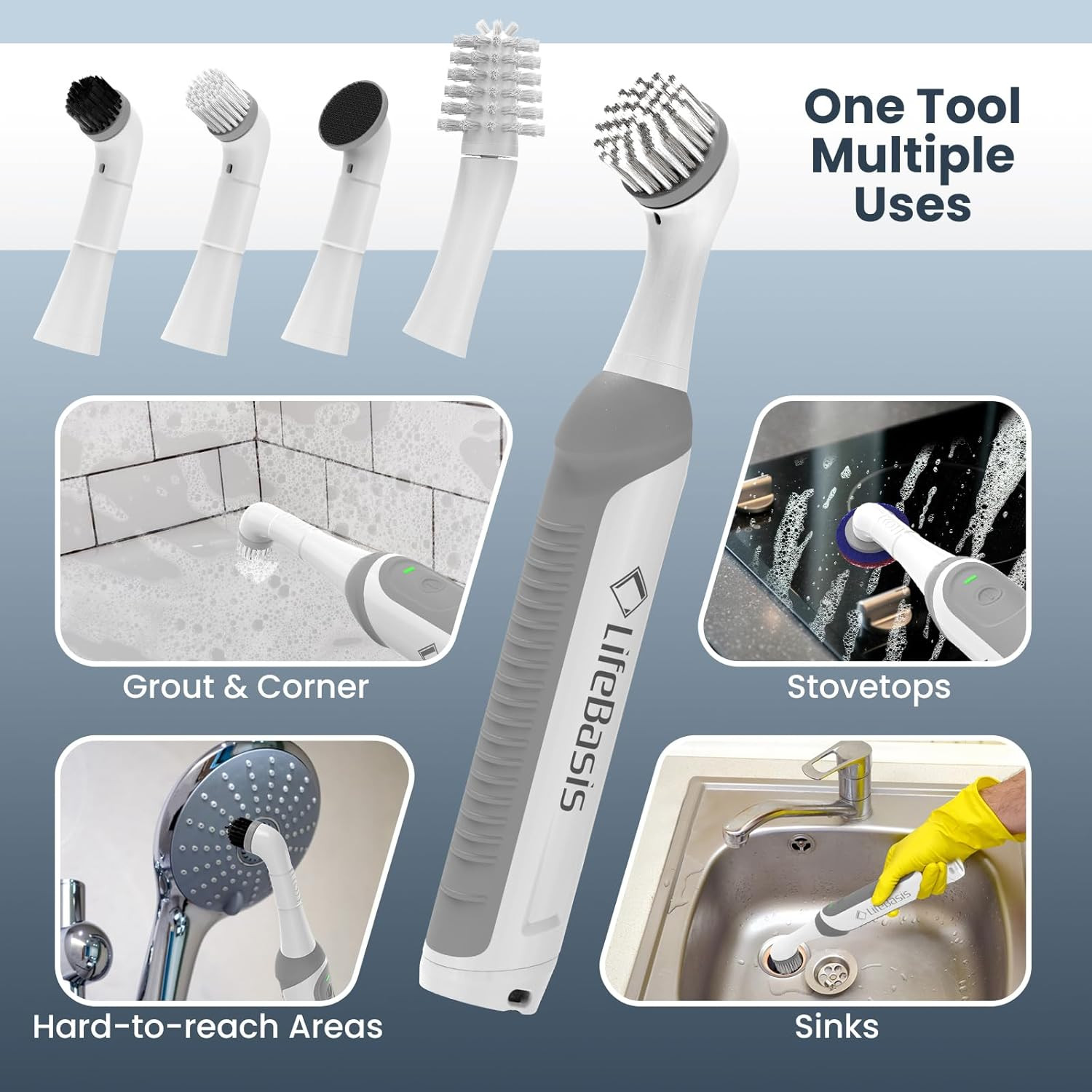 Rechargeable Power Scrubber Cordless Electric Cleaning Brush Water Resistant