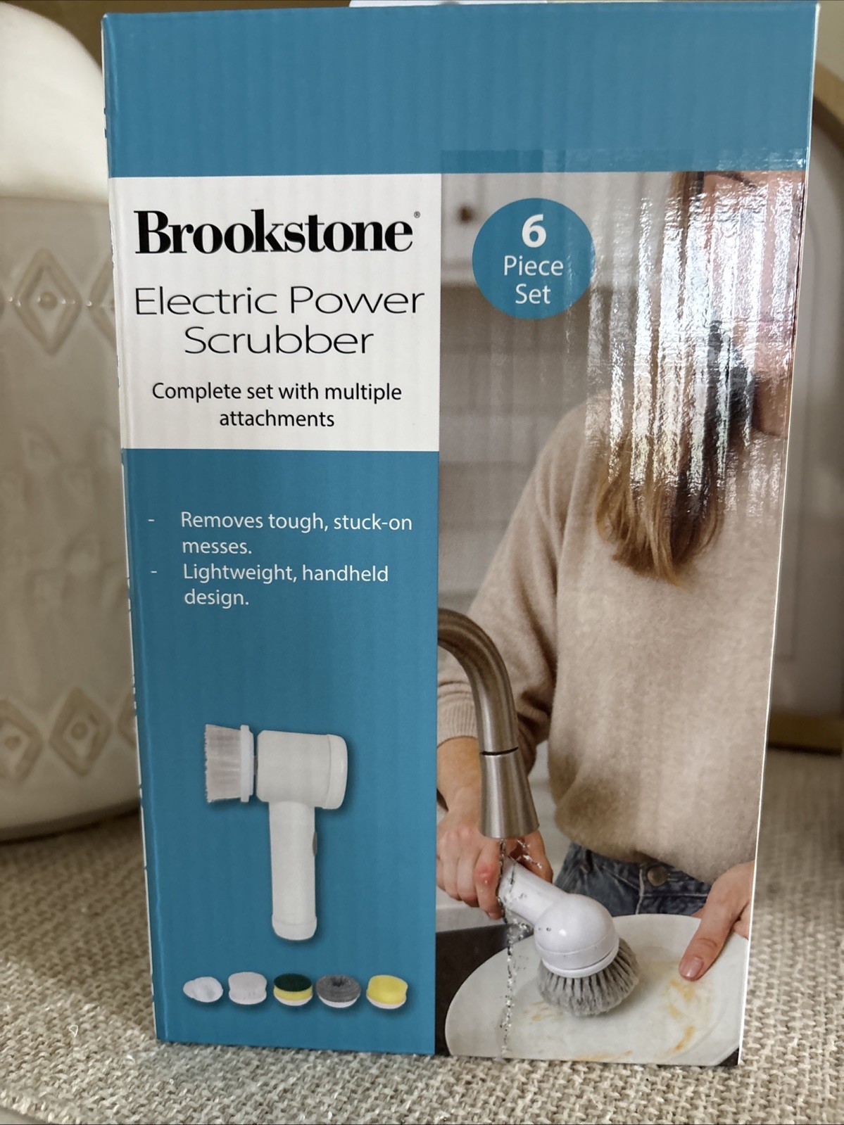 Brookstone Electric Power Scrubber Sponge Set Dish Cleaner Handheld Rechargeable
