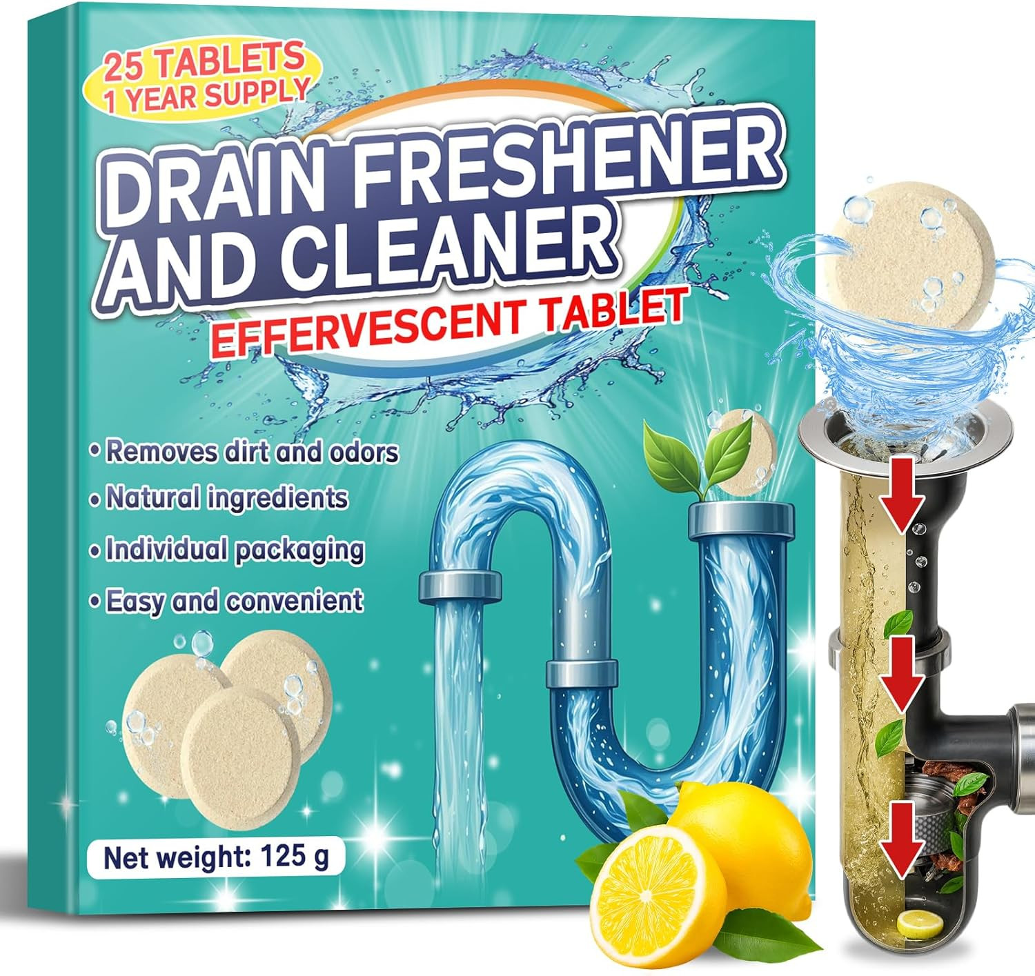 Garbage Disposal Cleaner and Deodorizer 25 Pack, Fresh Citrus Foam Sink Cleaner