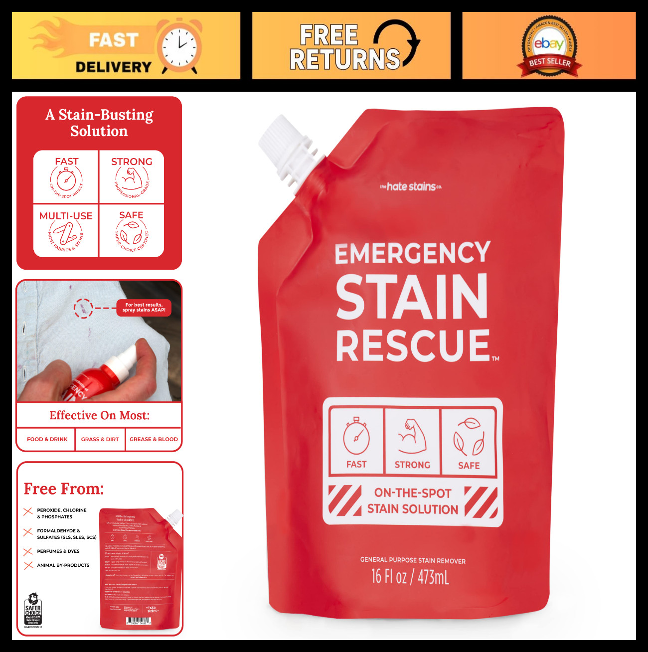 Stain Remover Spray for Carpet – Emergency Wine & Coffee Stain Cleaner 16oz