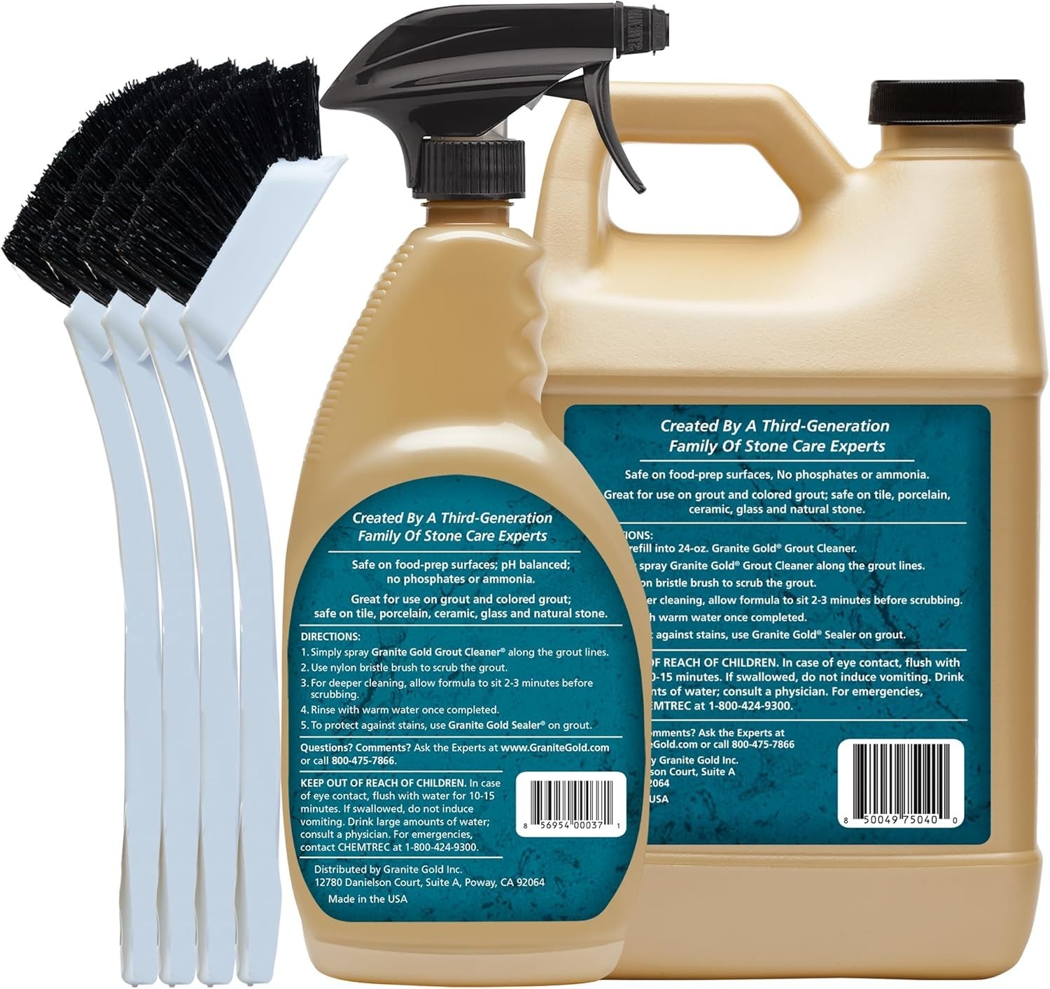 Streak-Free Grout Cleaner for Stone, Ceramic & Glass – 88 Oz, 4 Brushes Included