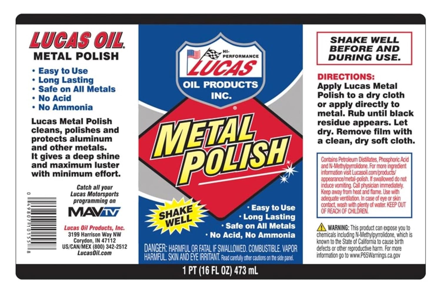 Lucas Oil 10155 Metal Polish 16 oz Aluminum Chrome Stainless Cleaner Polish