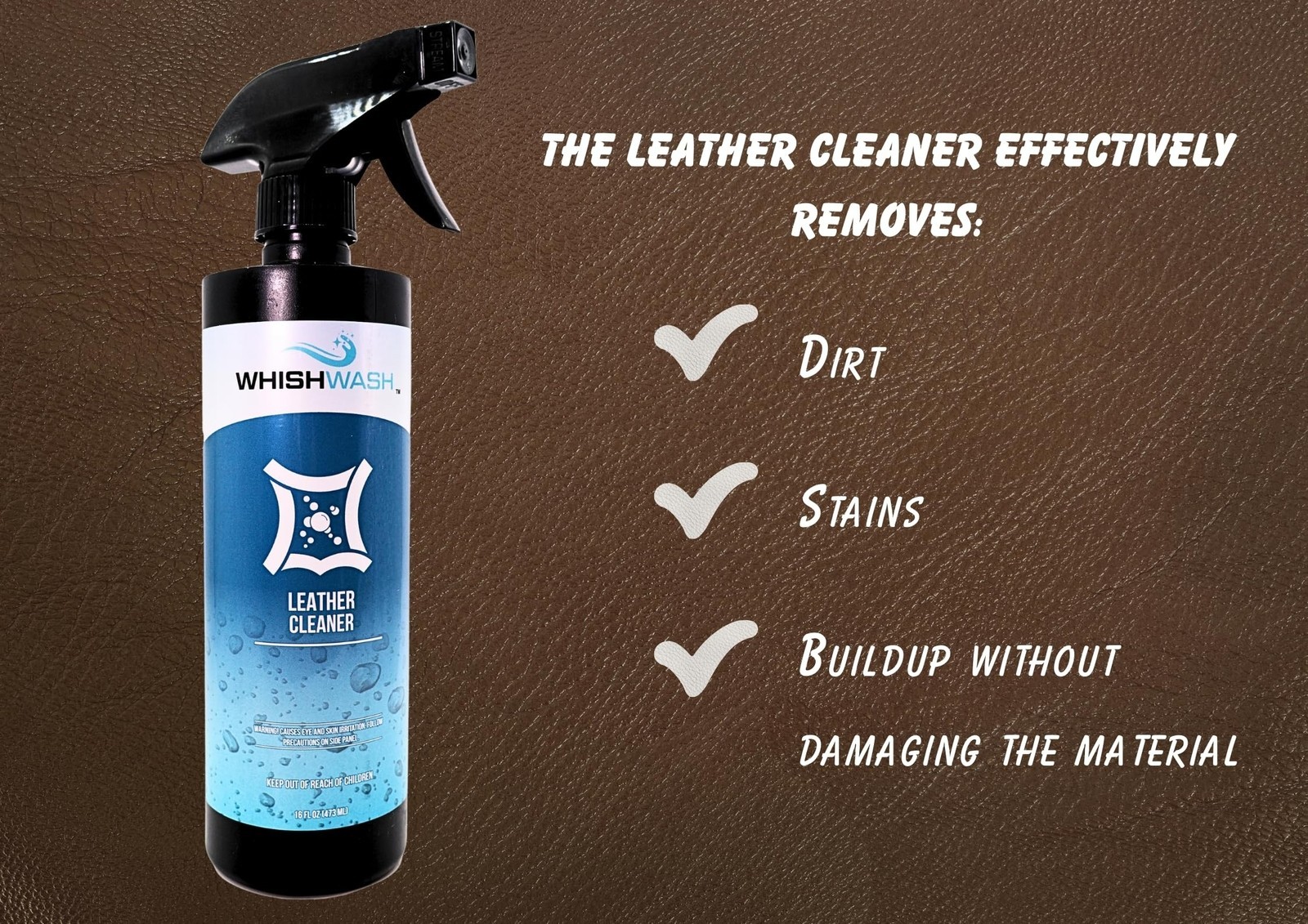 WhishWash Leather Care Kit – 16-fl oz Premium Leather Cleaner and Leather Con