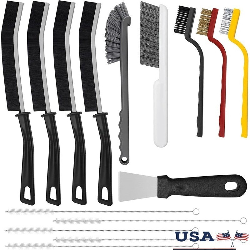 15 Piece Crevice Cleaning Brush Set Ergonomic Gap Tools Kitchen Bathroom Vehicle