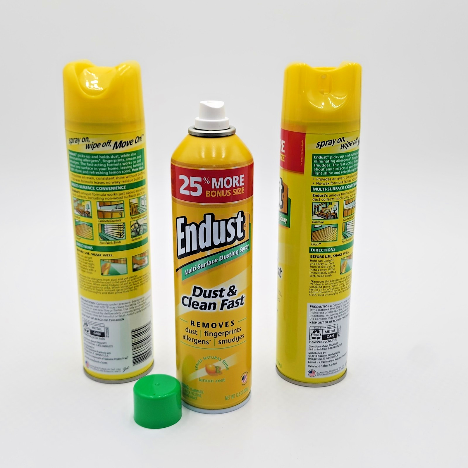 Endust Multi-Surface Dusting & Cleaning Spray Aerosol Lemon Zest 3 Cans 12.5 Oz