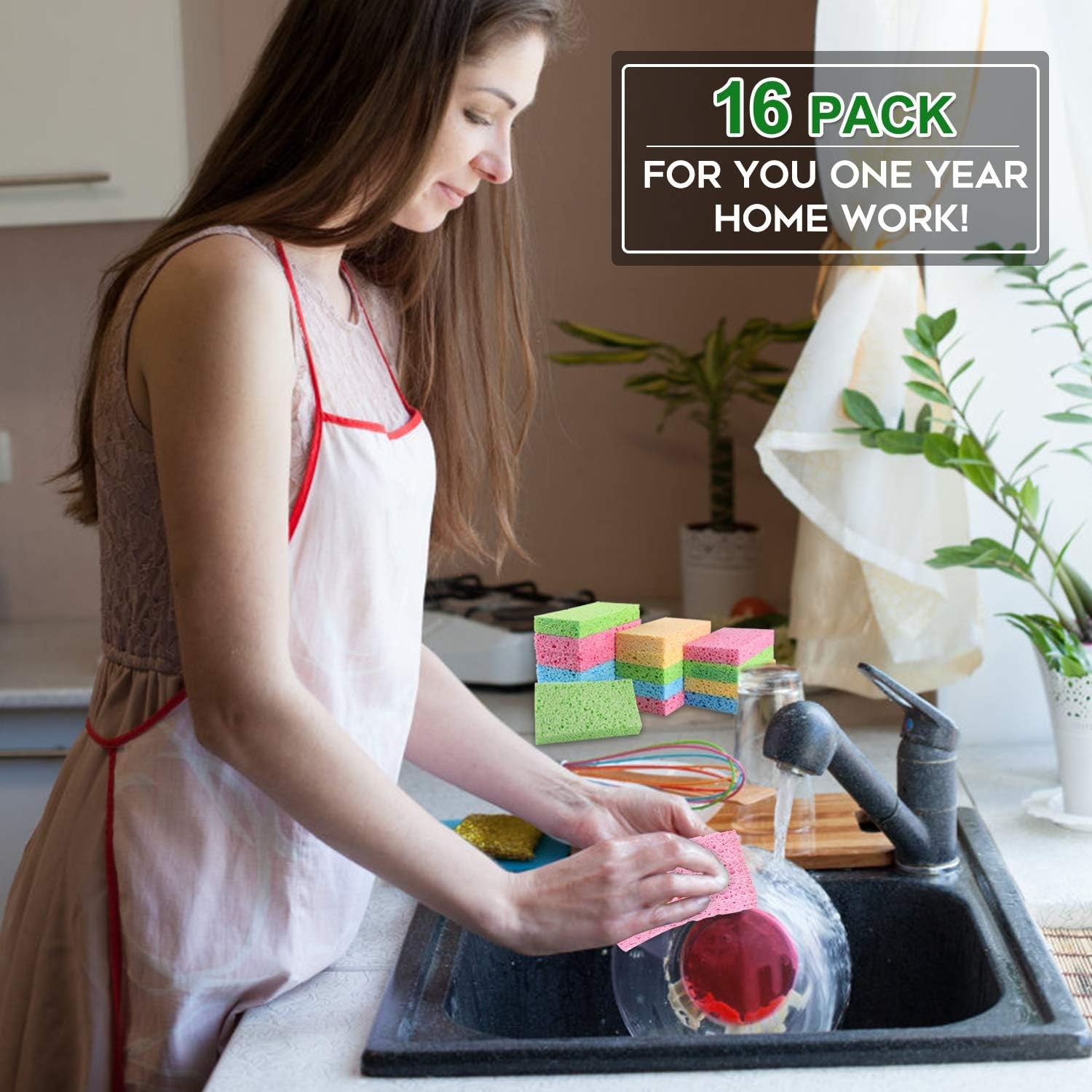 Cleaning Scrub Colored Sponge,Non-Scratch Kitchen Cellulose Dishwashing
