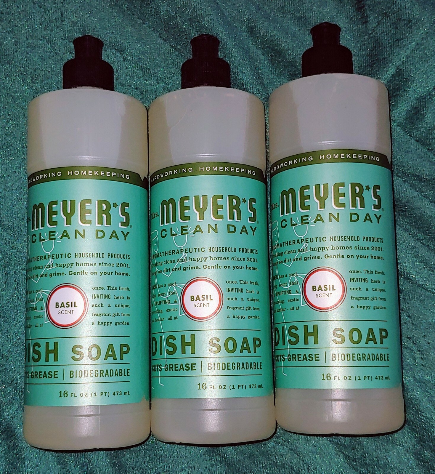Lot of 3 Mrs. Meyer’s Clean Day Liquid Dish Soap Basil Scent 16.0oz