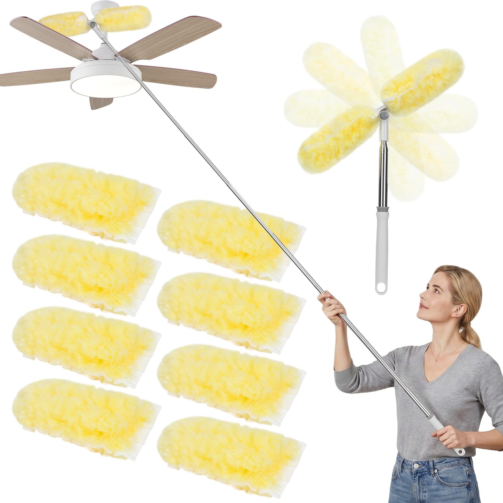 IVYROLL Dual Head Duster with Extended Handle 6 ft, Lockable Extendable Duste…