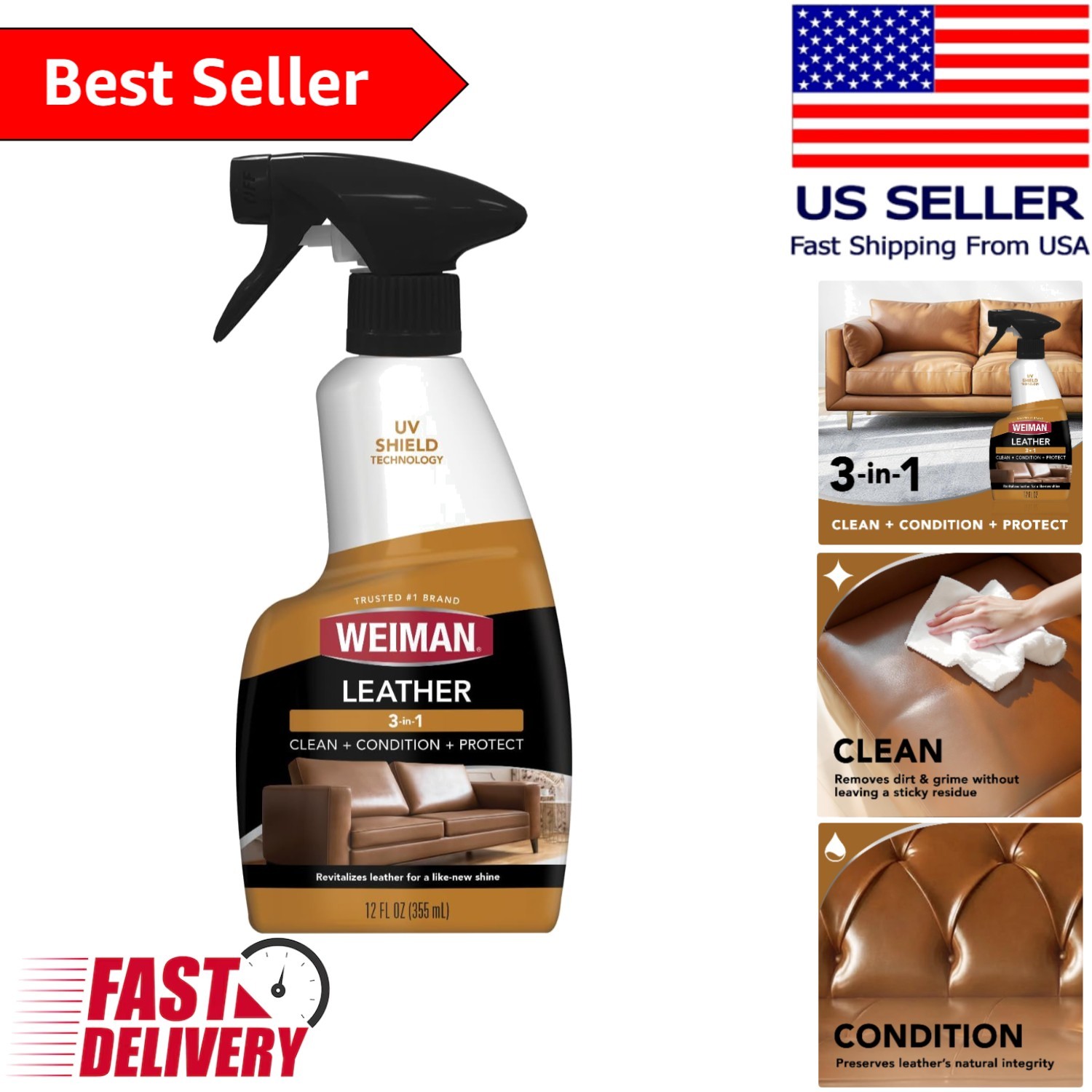 Leather Cleaner & Conditioner – 12 Fl Oz UV Protection for All Surfaces
