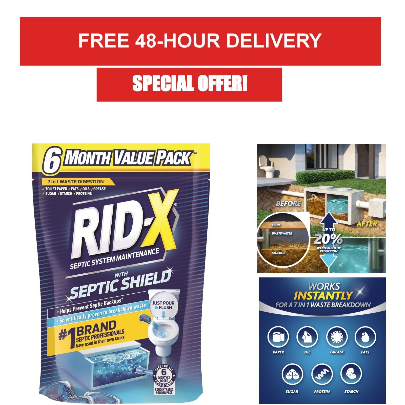 RID-X Septic Tank Treatment Pods – 6 Month Supply, Dual Action Enzymes