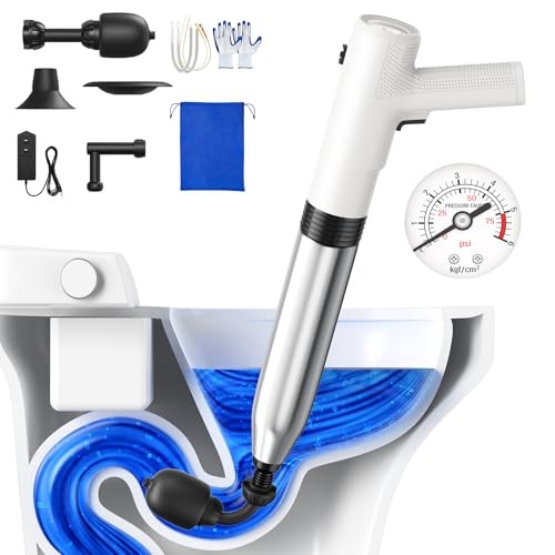 Electric Toilet Plungers for Bathroom,4 in 1 Toilet Unclogger,Auto White