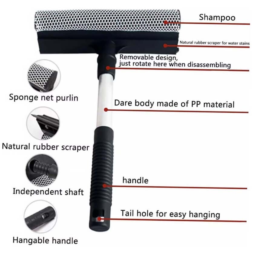 Handle Double Surface Window Squeegee Cleaner Brush Shower Glass Car Sponge Wipe