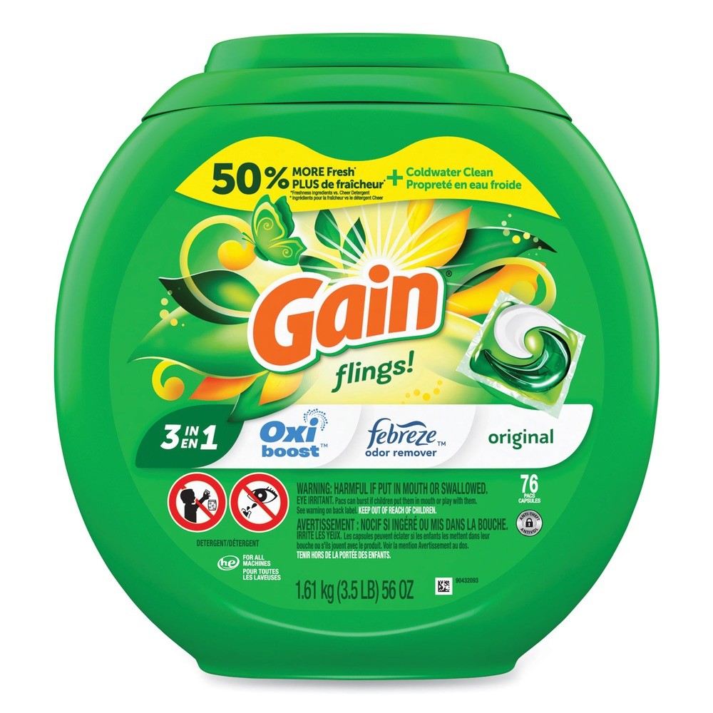 Gain 09207CT Flings Detergent Pods – Original (4/CT) New