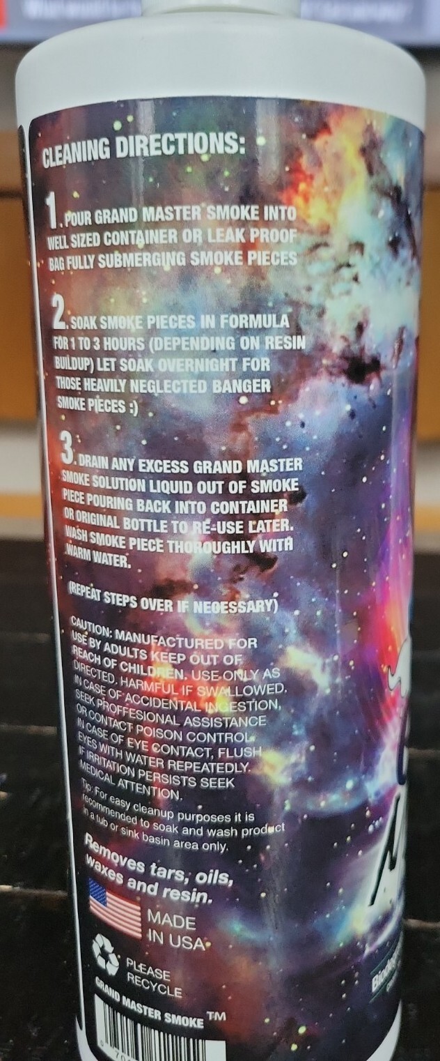 GRAND MASTER SMOKE (32oz) Soak & Wash Biodegradable Formula Bong Cleaner (F78)