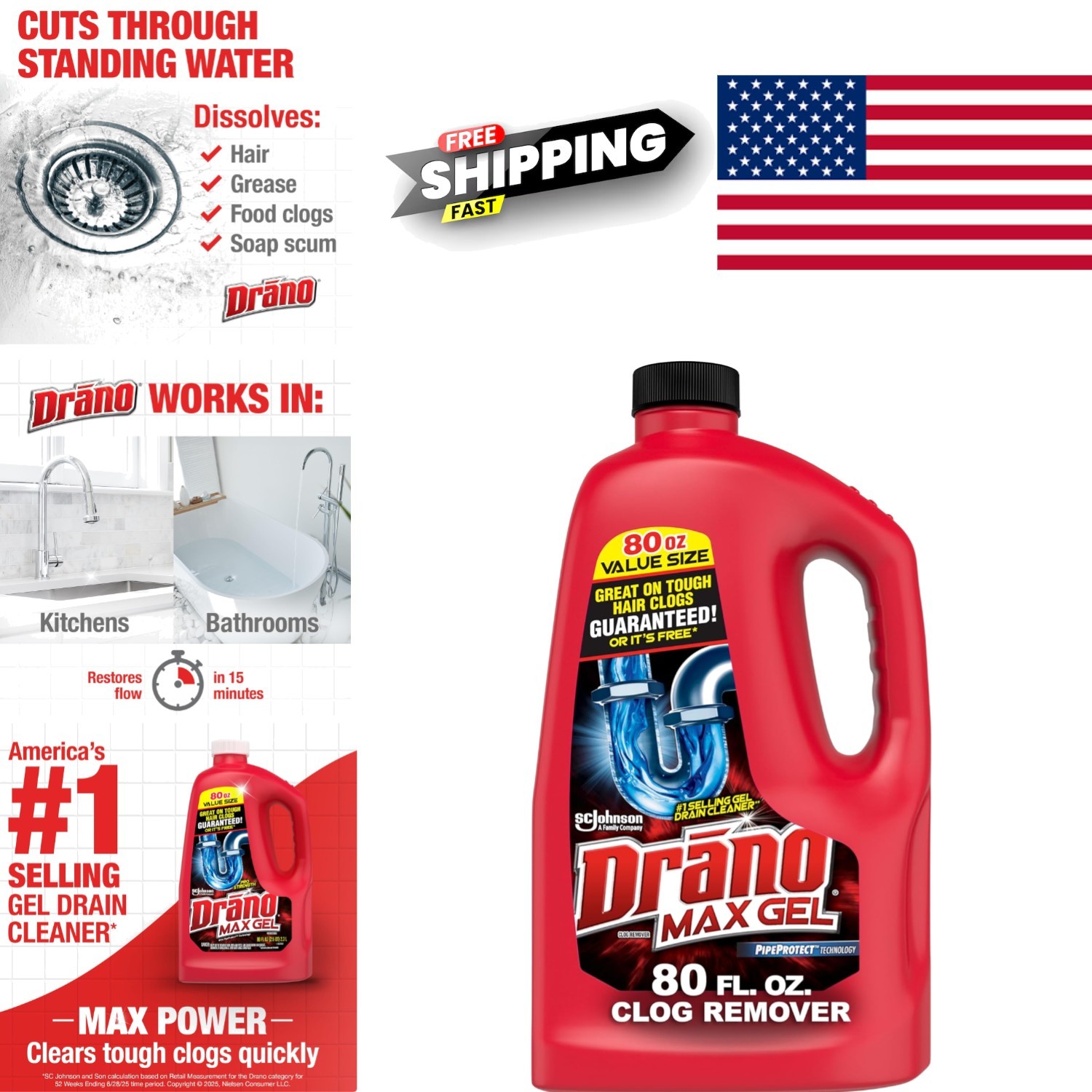 Unscented Drain Cleaner 80 Oz Safe For PVC Metal Pipes Effective Formula