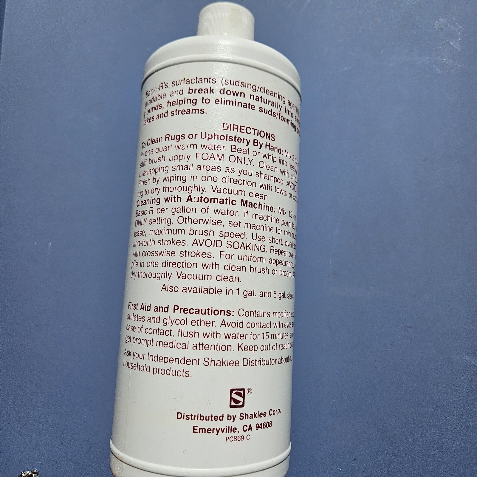 Shaklee Basic-R Rug & Upholstery Cleaner Organic Concentrated Formula NOS Rare
