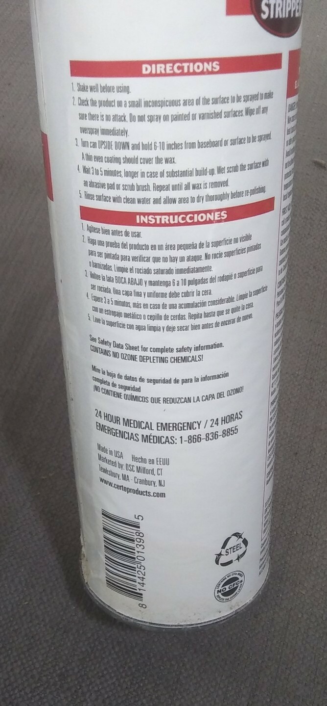 Certo Baseboard Stripper Size 19 oz. Removes heavy wax buildup floors ceramic