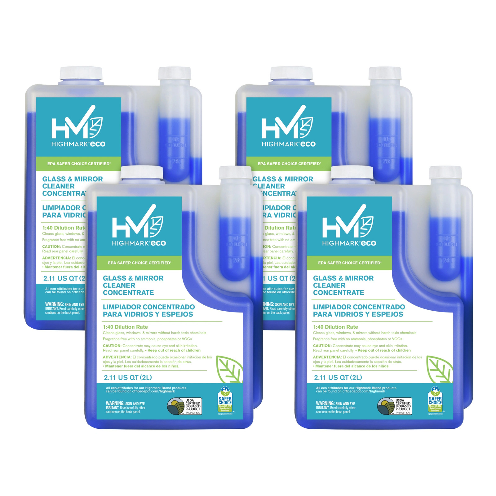 Highmark Glass And Mirror Cleaner Concentrate, 2 Liters, Case Of 4 Bottles
