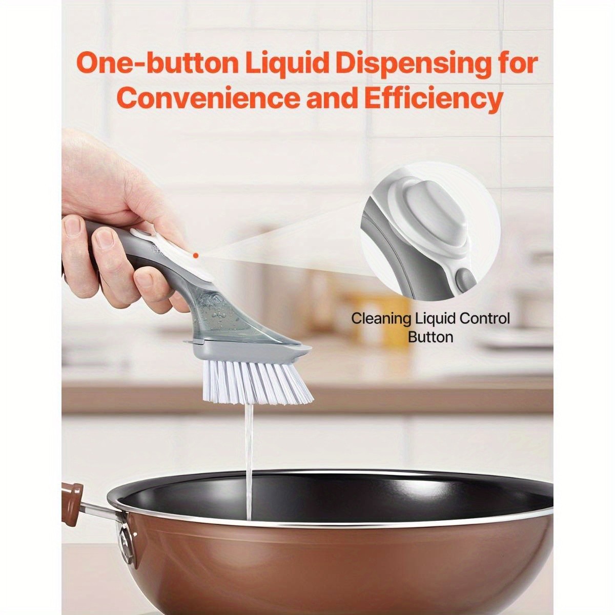 Soap Dispensing Dish Cleaning Brush with 3 Brush Head Set