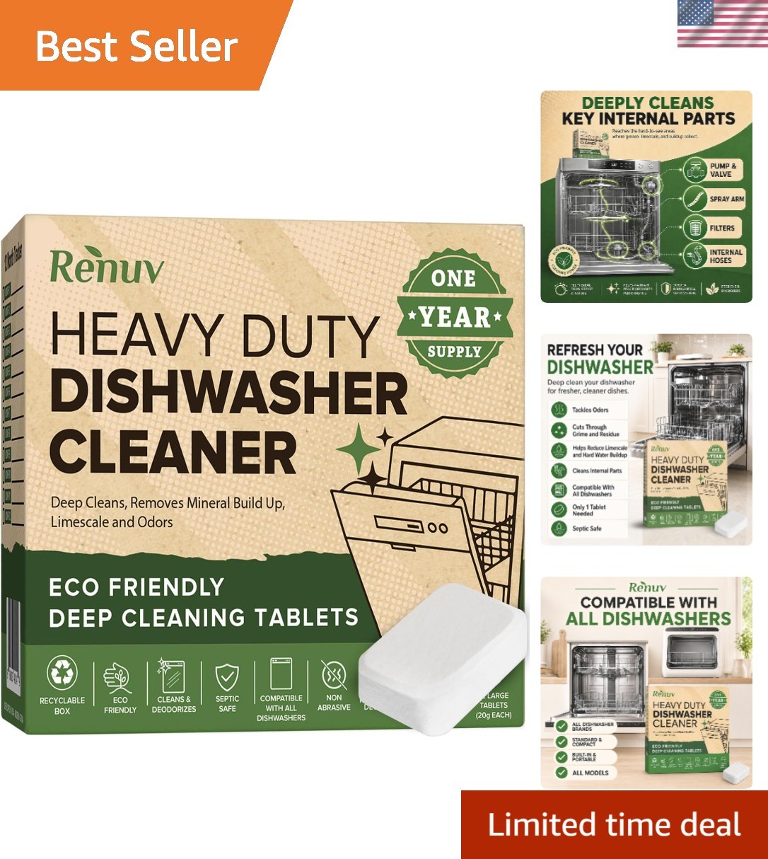 Heavy Duty Dishwasher Cleaner & Deodorizer Tablets, Descaler, Deep Cleaning, …