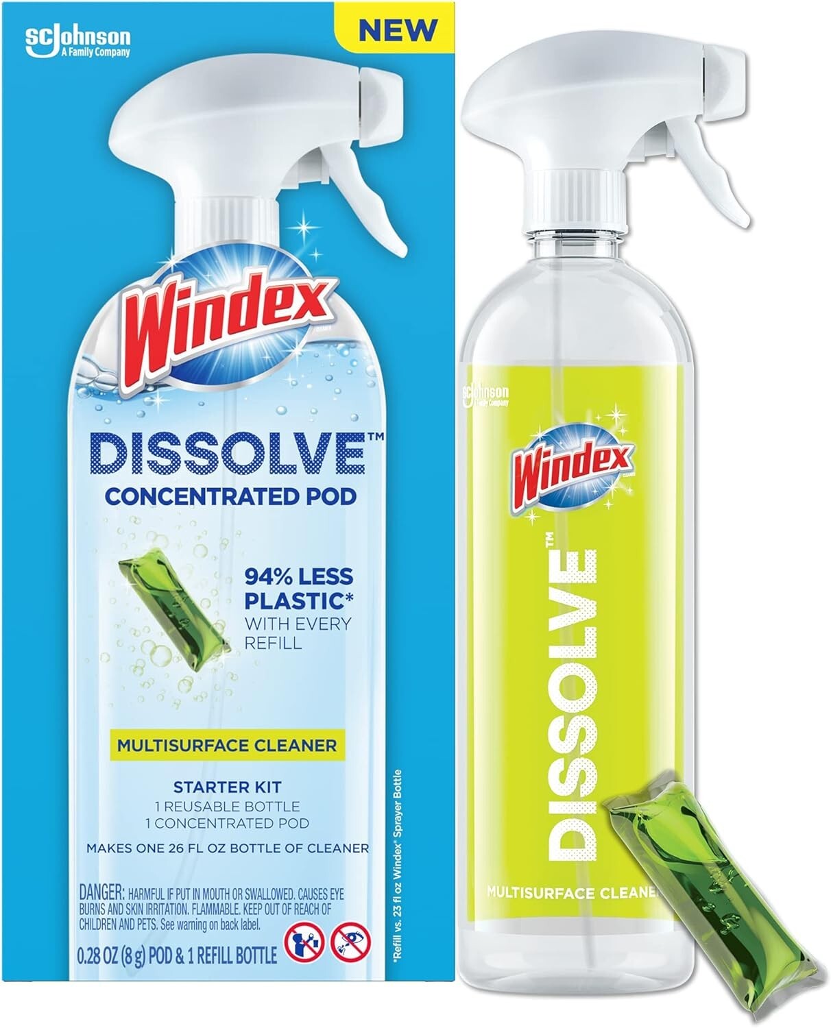 2 Windex Dissolve Concentrated Pods, Multisurface Cleaner Starter Kit W/ 1 Pod