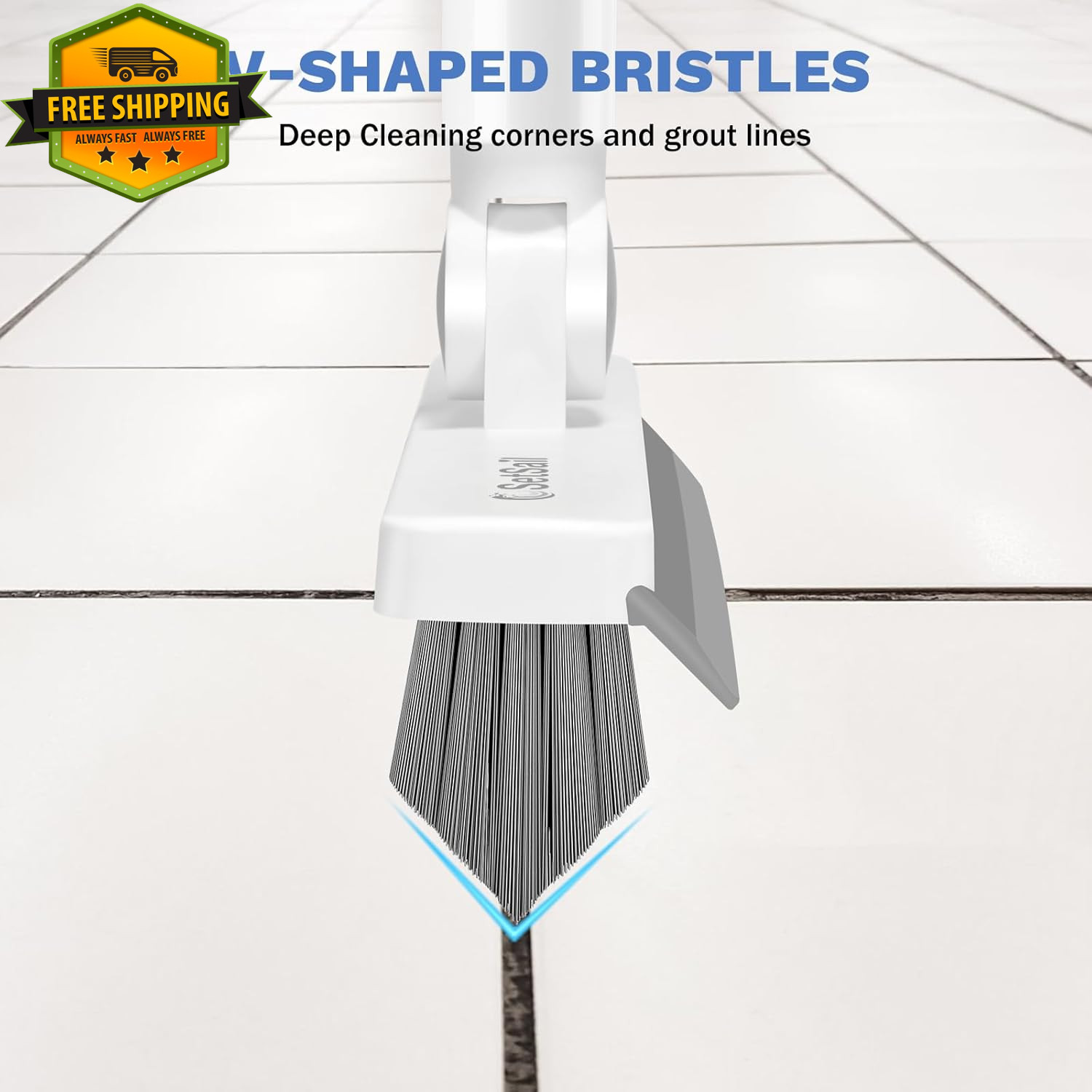 Grout Cleaner Brush Long Handle V Shaped Floor Scrubber Stiff Bristle Swivel