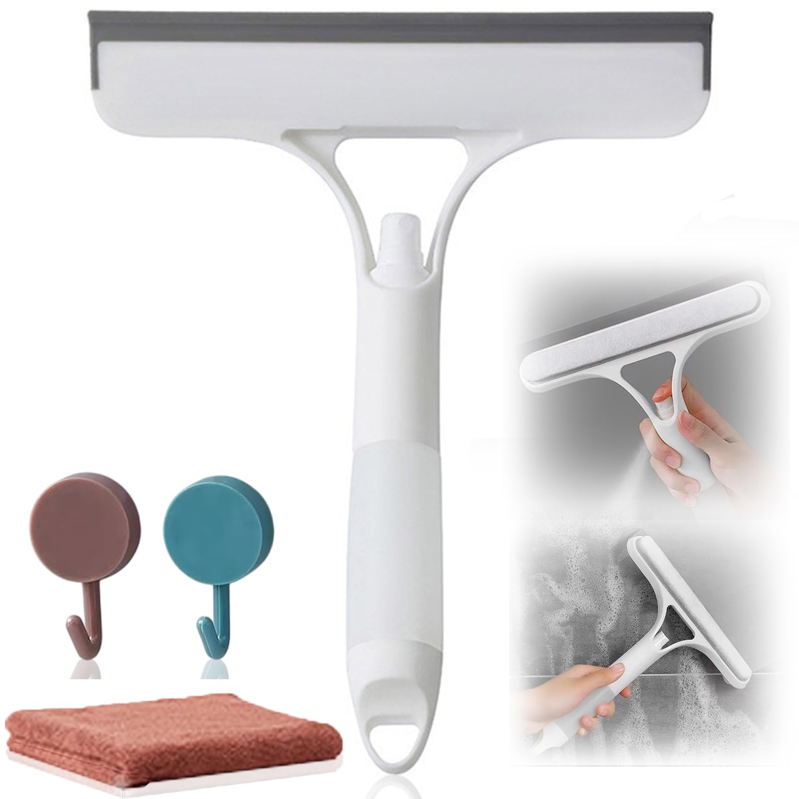 3 in 1 Window Squeegee, Cleaning Scraper with Scrubber Sponge Sprayer Clean K…