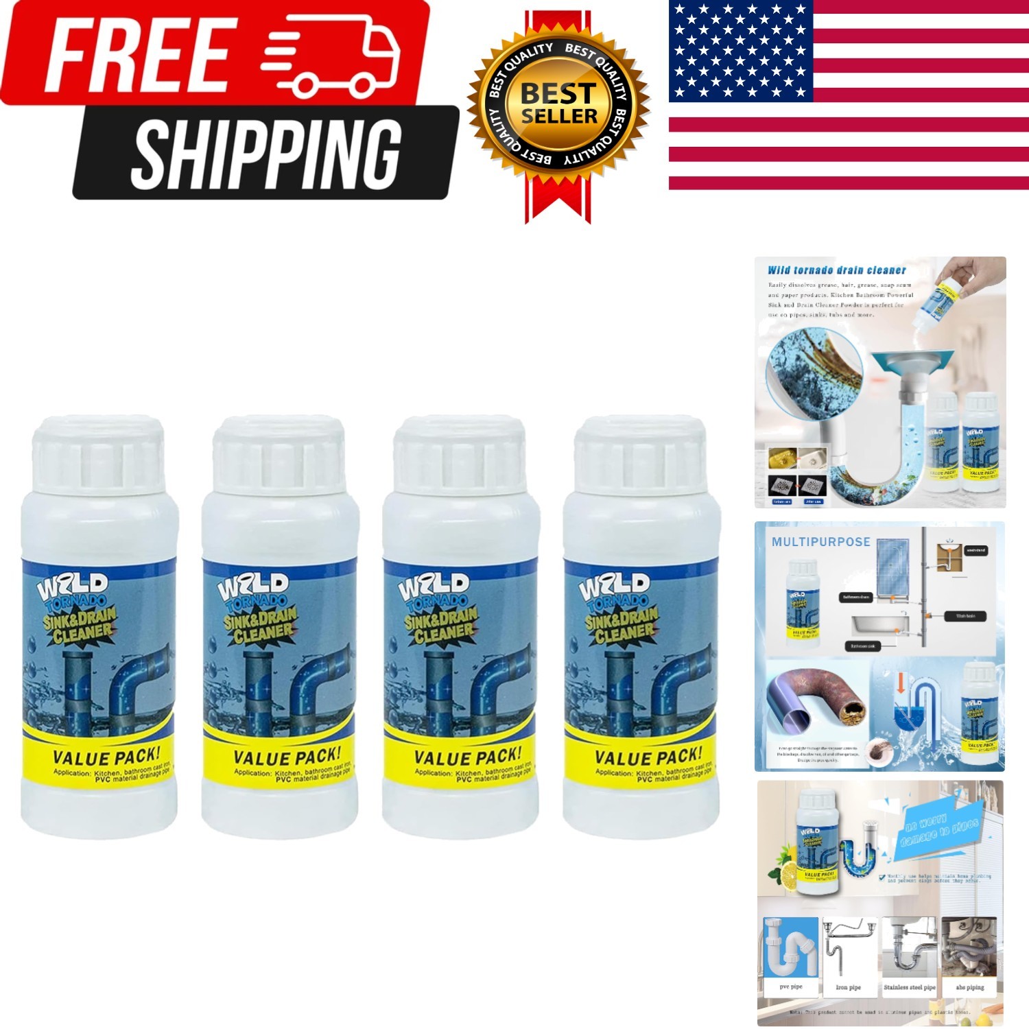 Wild Tornado Pipe Dredge, Powerful Sink and Drain Cleaner Powder, Fast Foamin…