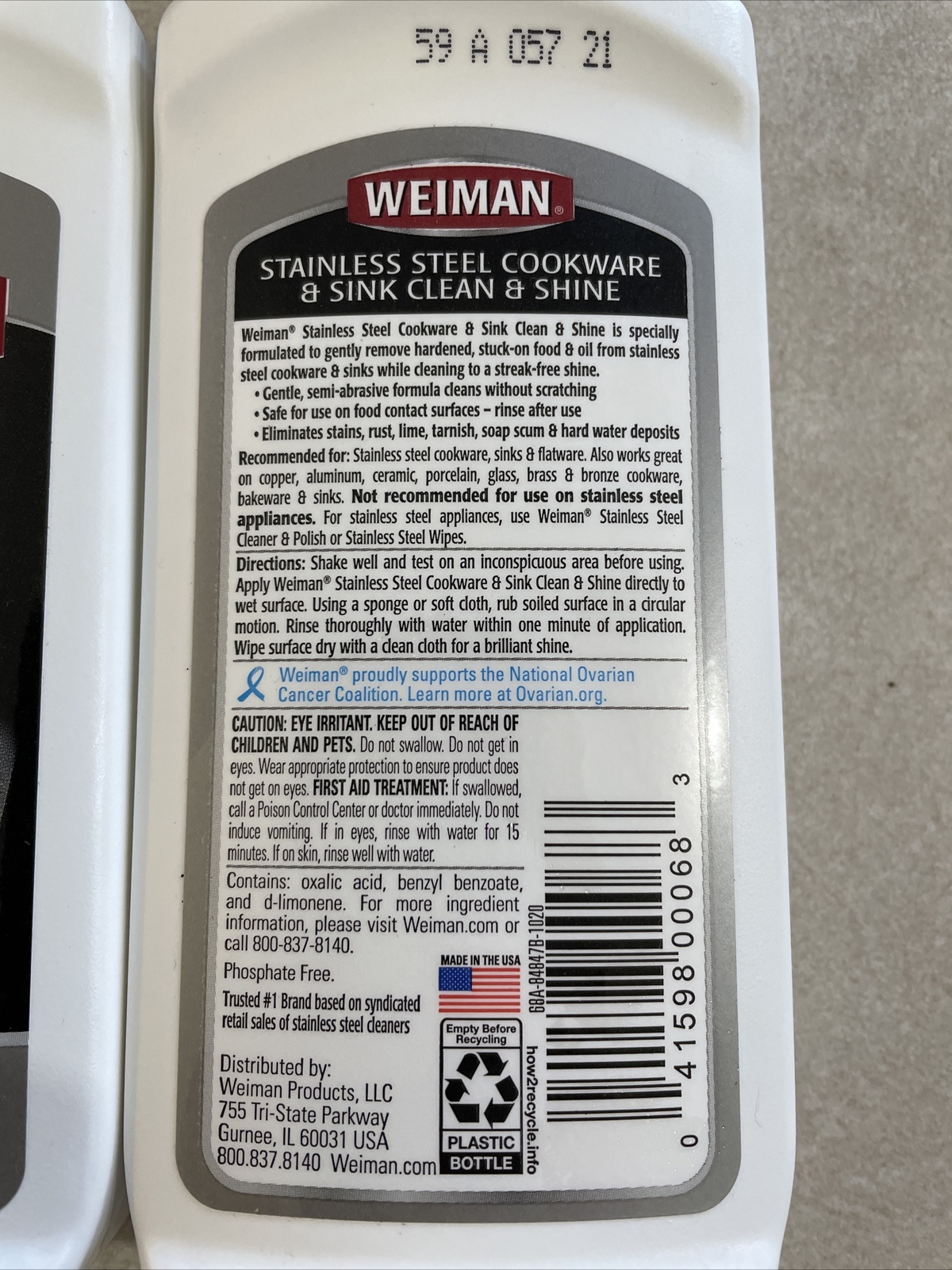 Weiman Stainless Steel Sink and Cookware Cleaner and Polish TWO PACK 2 BOTTLES☀️