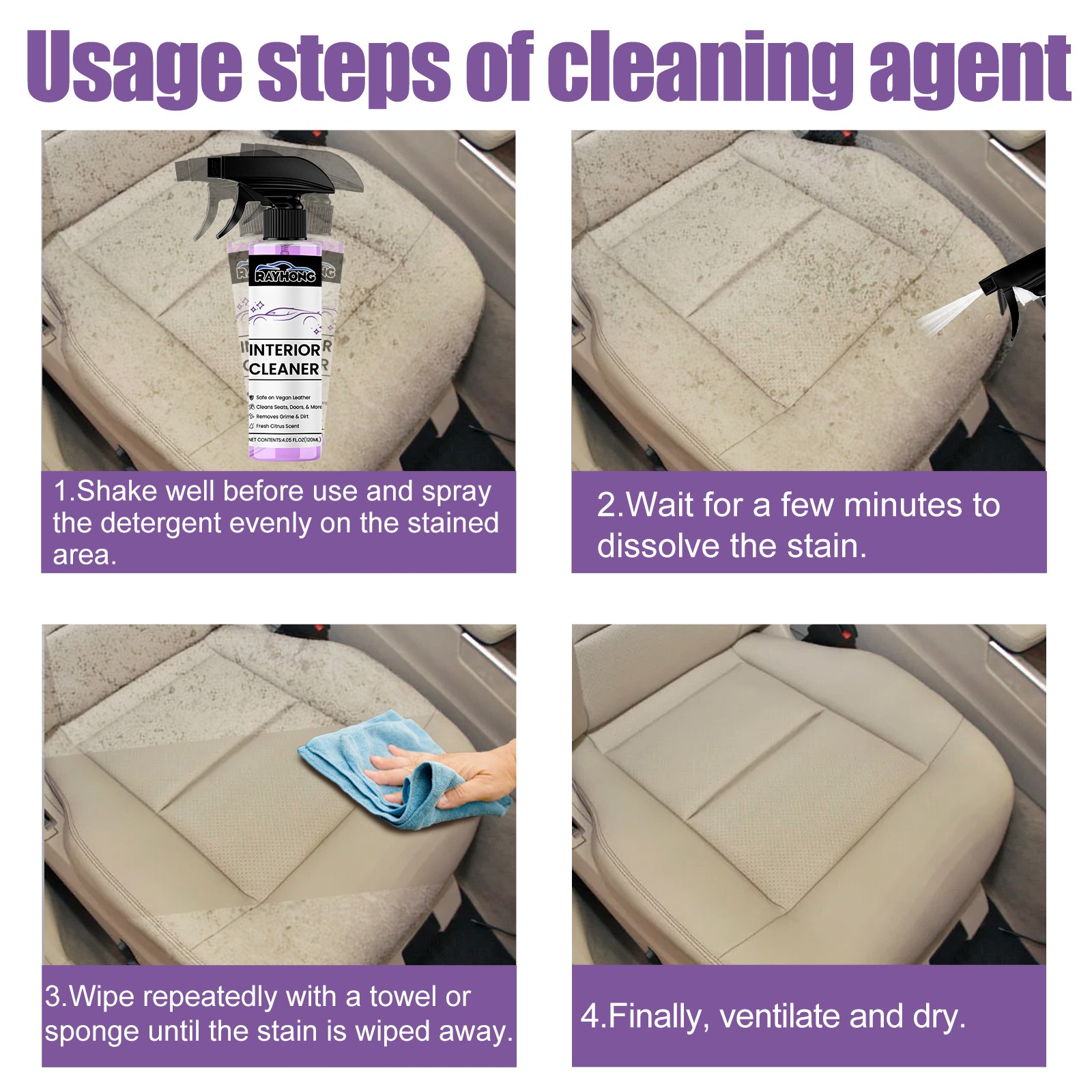 Upholstery Cleaner Car Seat Stain Remover Leather Cloth Interior Shine