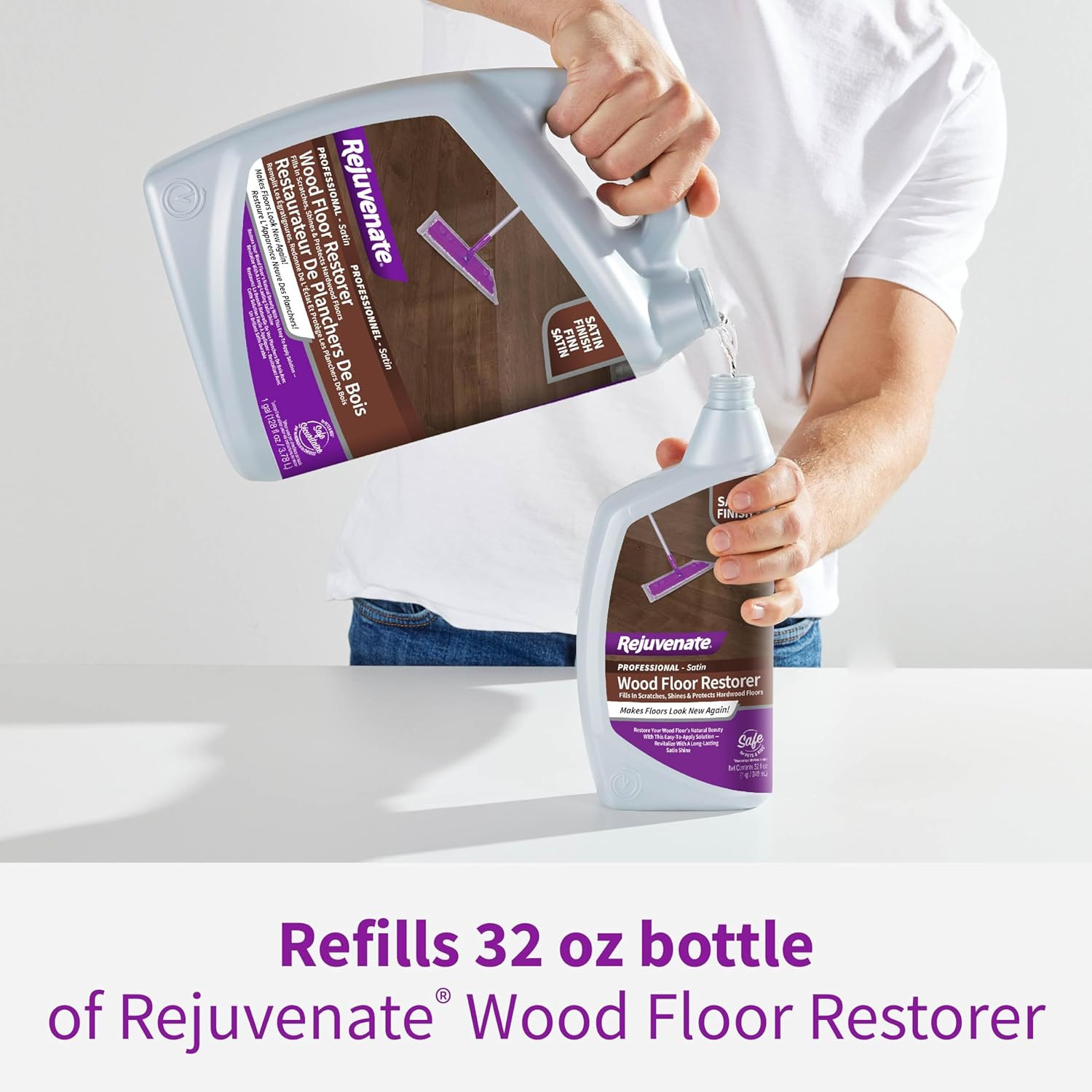 Wood Floor Restorer & Polish – Easy Mop Application, Satin Finish, 128 Oz