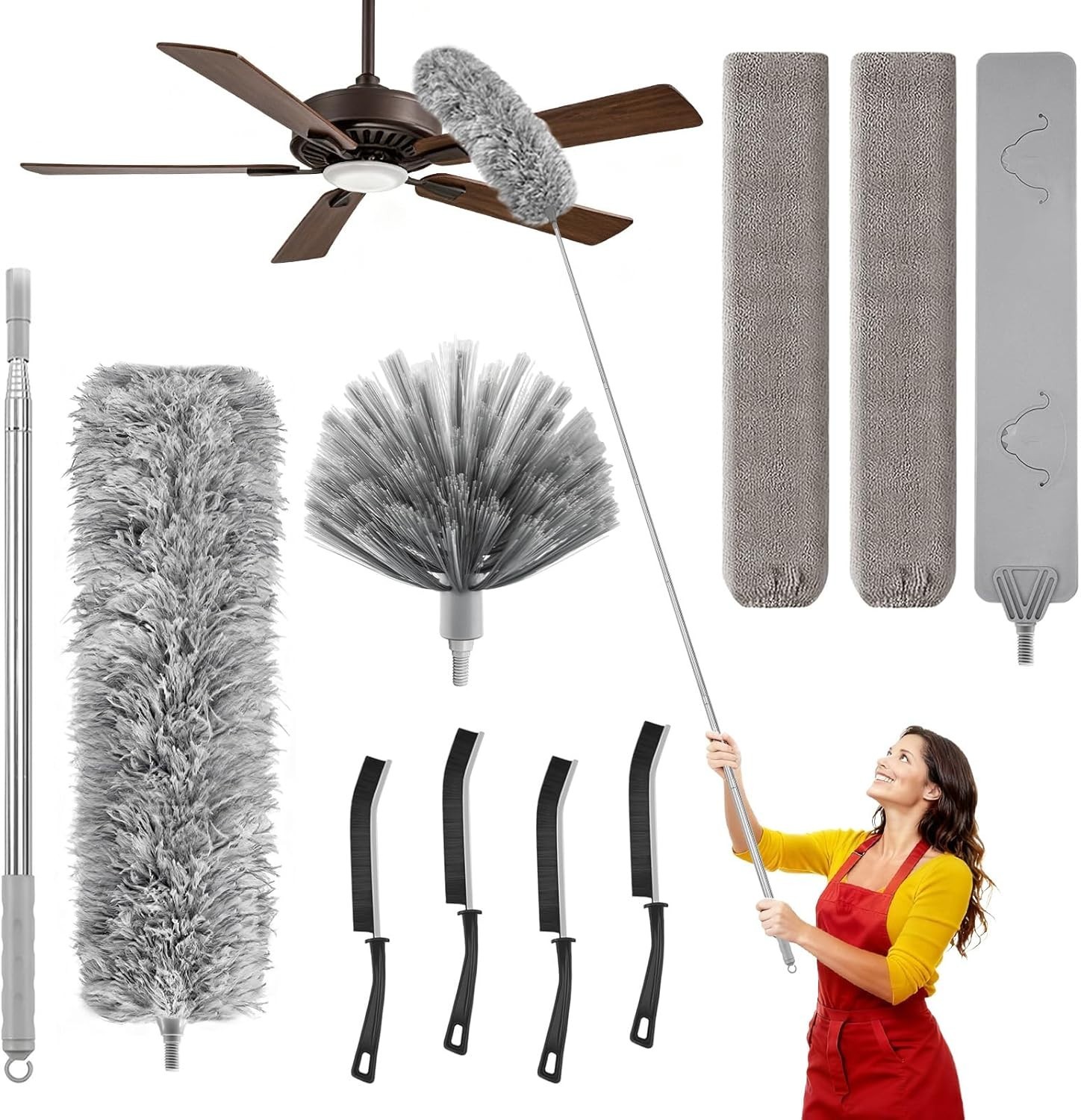 Microfiber Ceiling Fan Duster-Cobweb Cleaner Brush Kit Telescopic Extension Pole